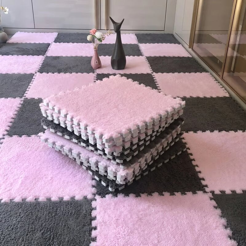 Puzzle Floor Tiles Plush Foam Anti-Slip Backing & Interlocking