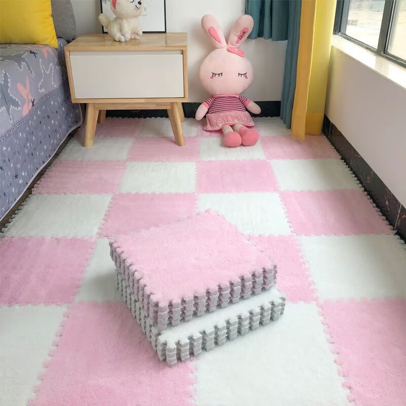 Puzzle Floor Tiles Plush Foam Anti-Slip Backing & Interlocking