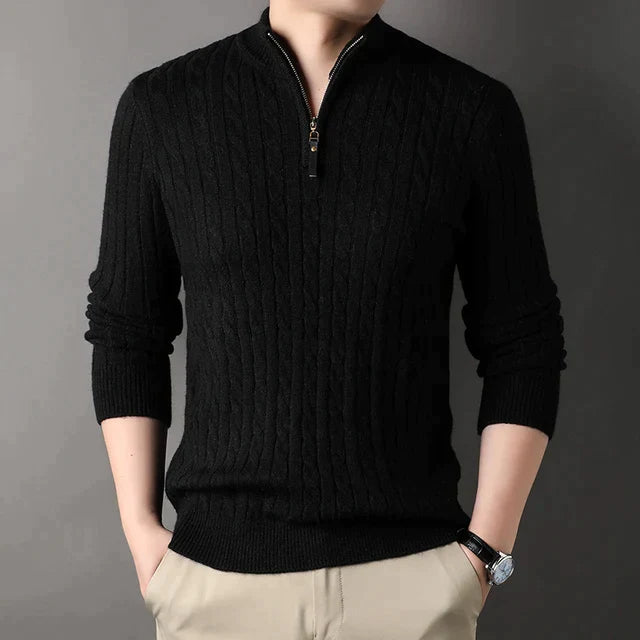 Quarter-Zip Sweater Ribbed Soft Knit Relaxed Fit