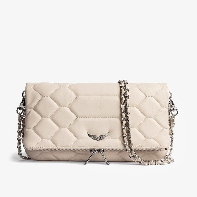 Quilted Clutch Chain Shoulder Strap Zippered Interior