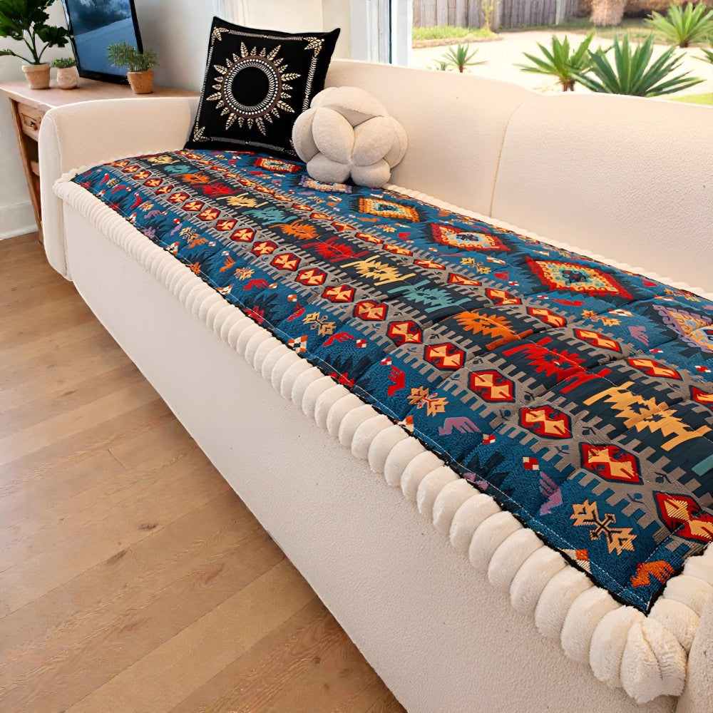 Quilted Sofa Cover Ethnic Pattern Microfiber Blend & Non-Slip