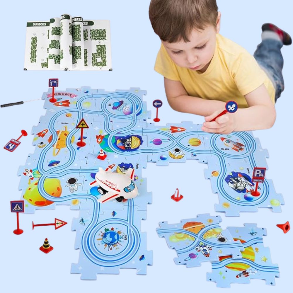 Race Track Playset Buildable Modular Battery-Operated Car