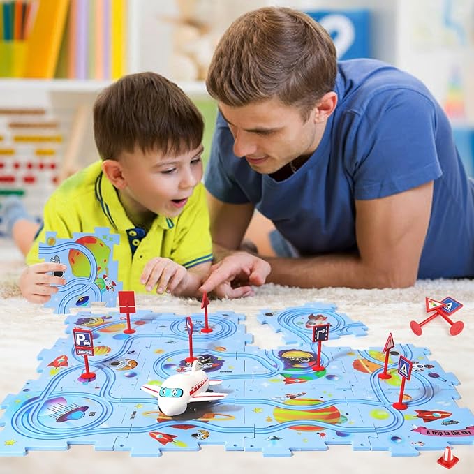 Race Track Playset Buildable Modular Battery-Operated Car