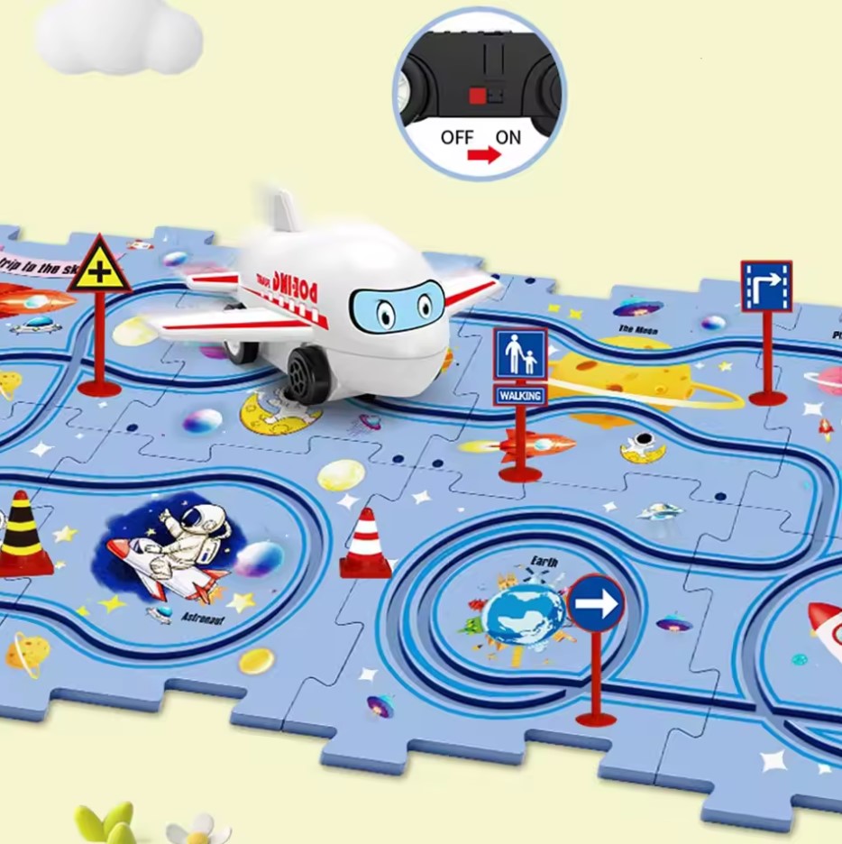 Race Track Playset Buildable Modular Battery-Operated Car
