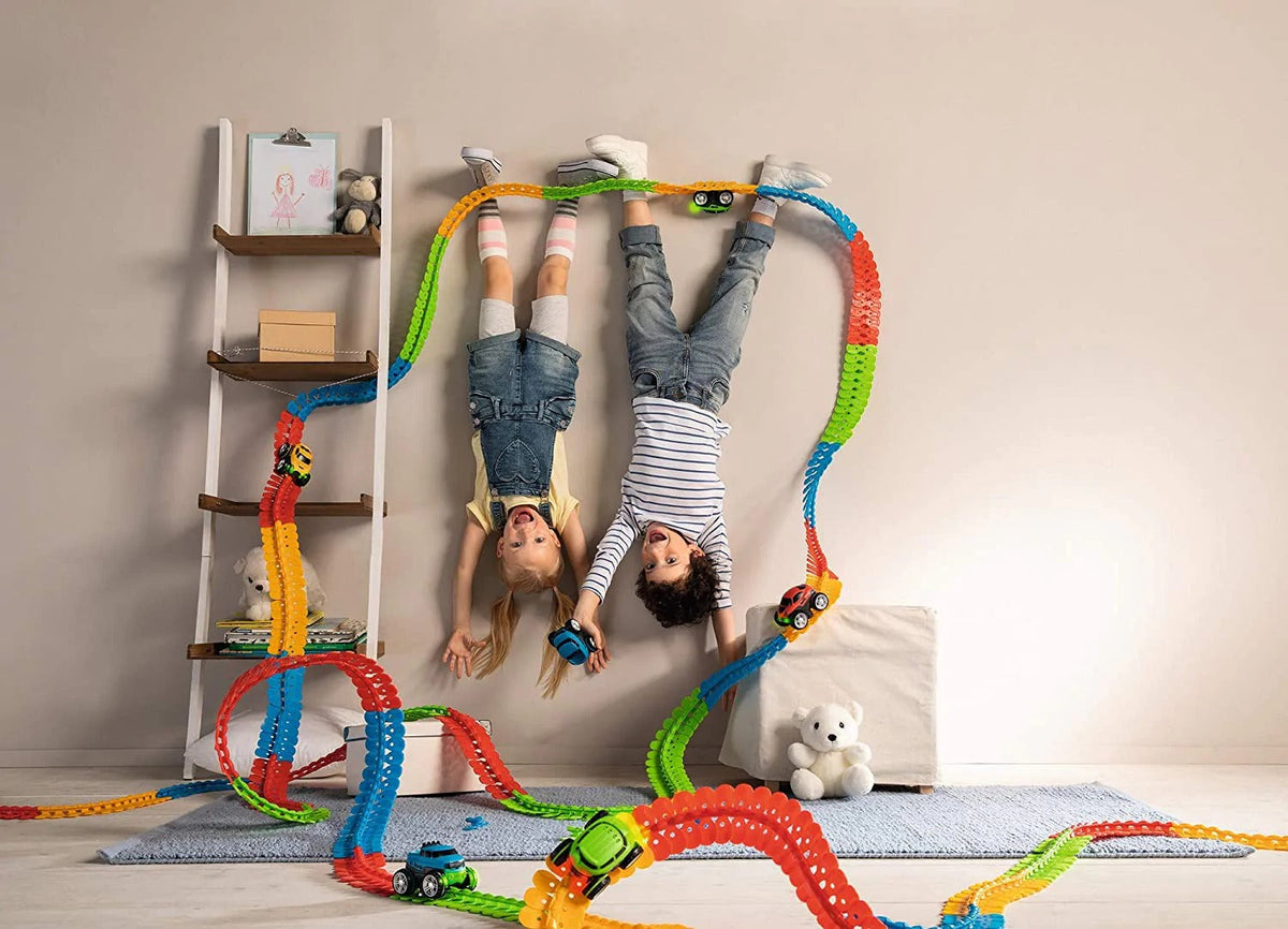 Racetrack Playset Flexible Roll-Up Click Together Includes Toy Car