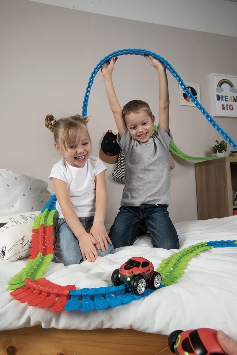 Racetrack Playset Flexible Roll-Up Click Together Includes Toy Car