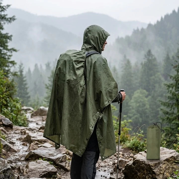 Rain Poncho 3-in-1 Waterproof Ripstop Nylon Packable