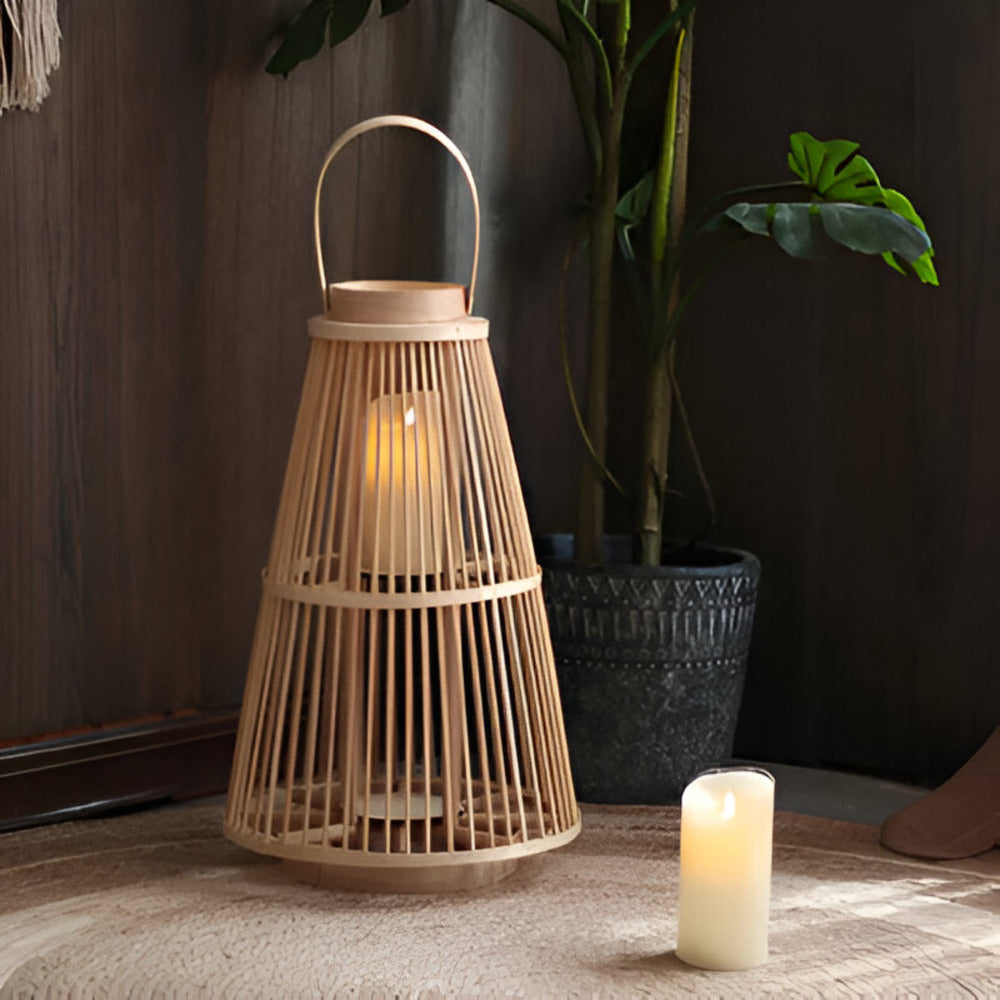 Rattan Lantern Handwoven Flameless LED Candle & Battery Powered