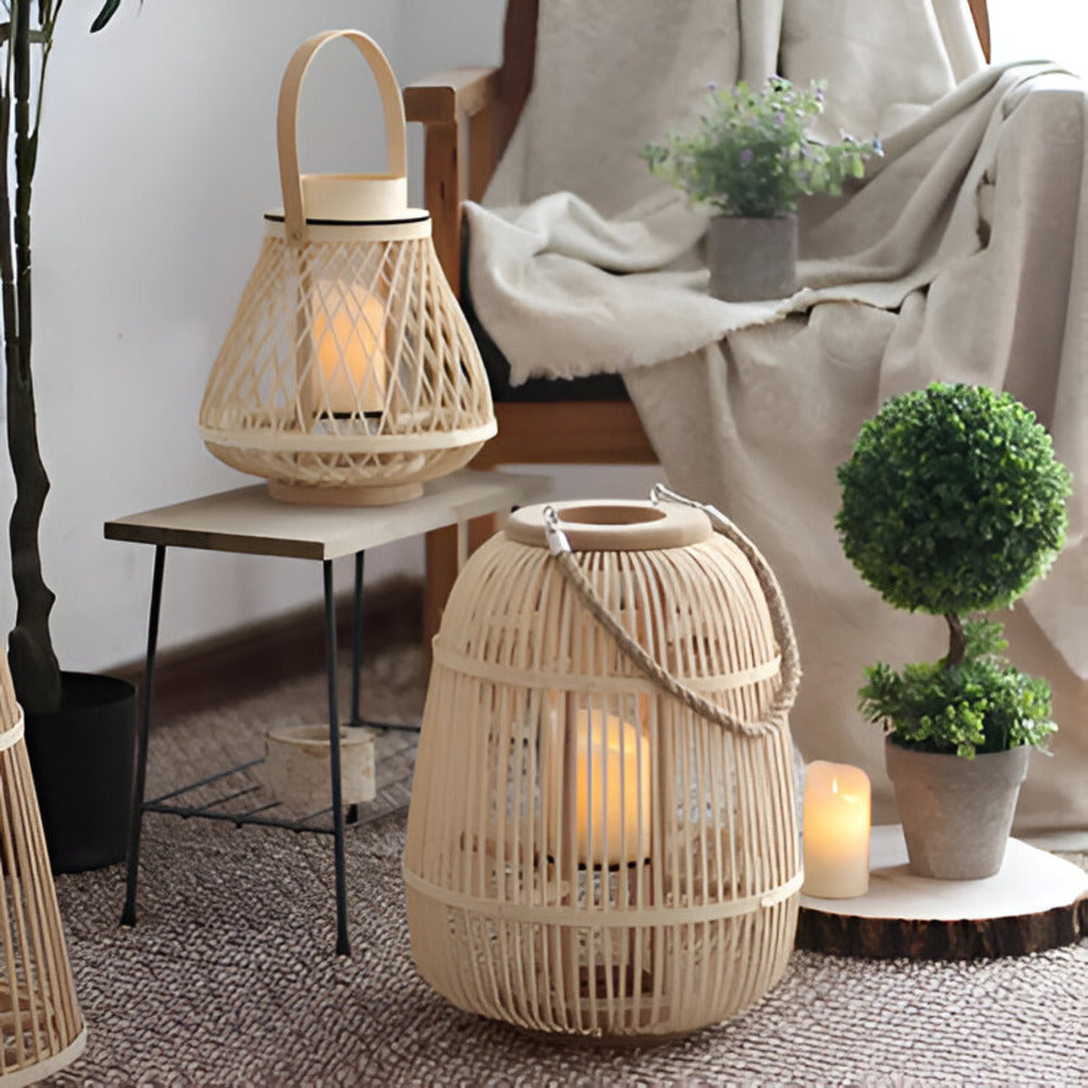 Rattan Lantern Handwoven Flameless LED Candle & Battery Powered