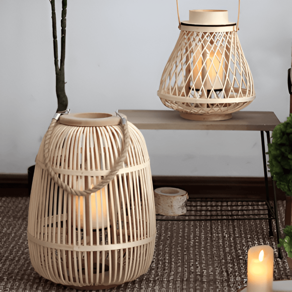 Rattan Lantern Handwoven Flameless LED Candle & Battery Powered