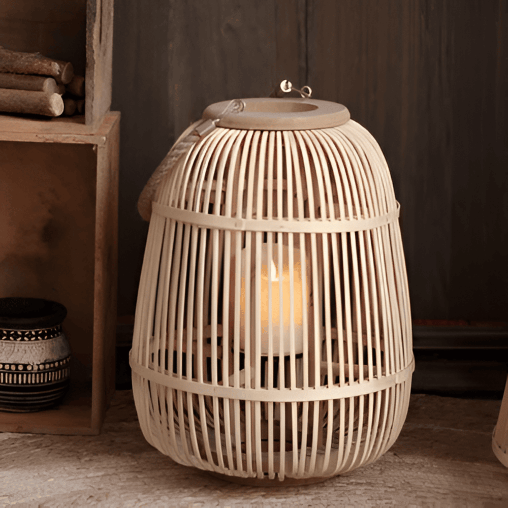 Rattan Lantern Handwoven Flameless LED Candle & Battery Powered