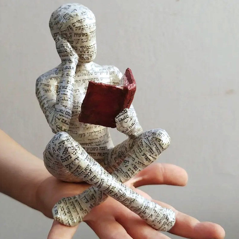 Reading Figurine Handcrafted Resin Newspaper Print Five Pose Options