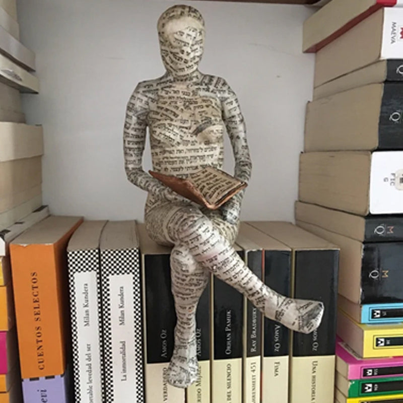 Reading Figurine Handcrafted Resin Newspaper Print Five Pose Options