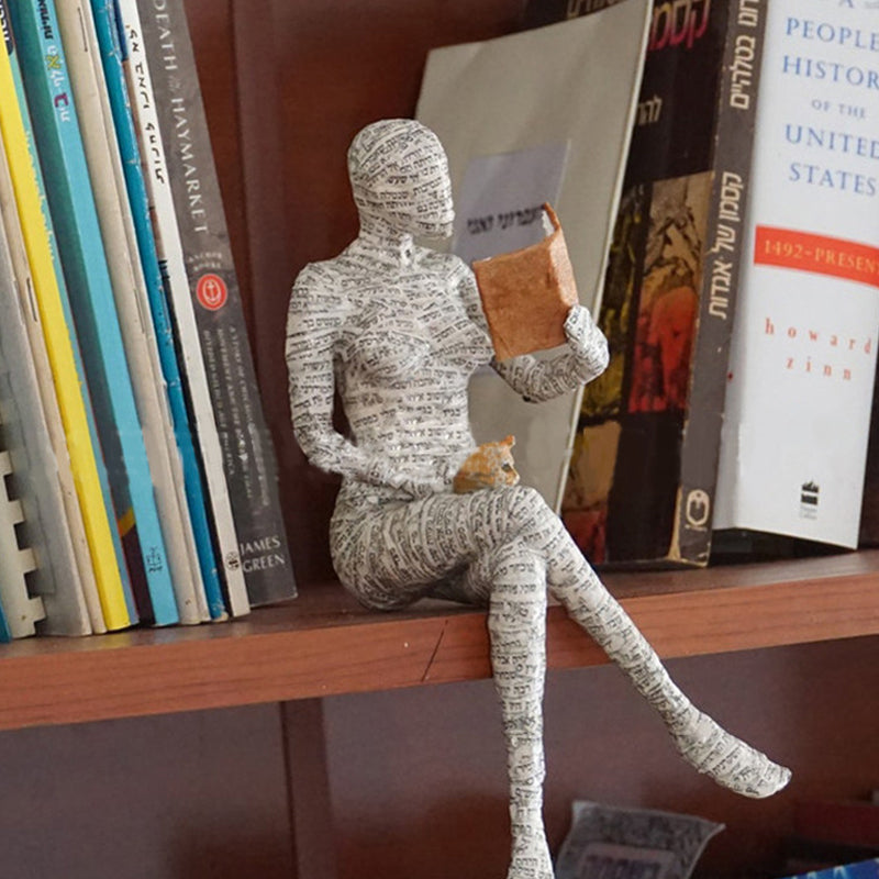 Reading Figurine Handcrafted Resin Newspaper Print Five Pose Options