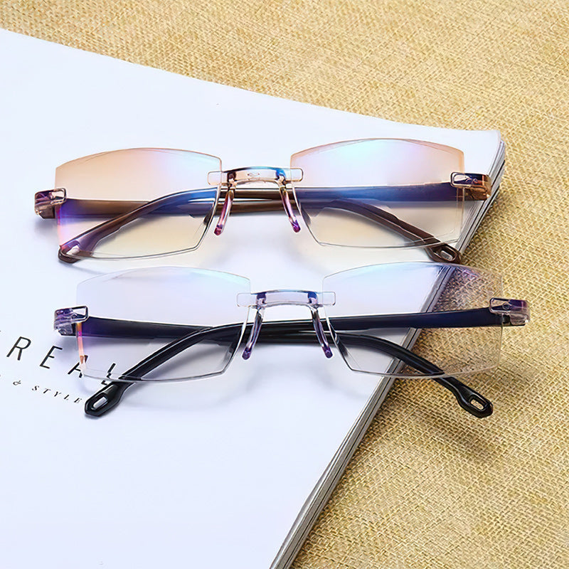 Reading Glasses Multifocal Blue Light Filter Rimless Metal Frame