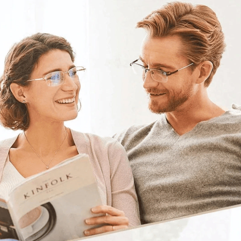 Reading Glasses Multifocal Blue Light Filter Rimless Metal Frame