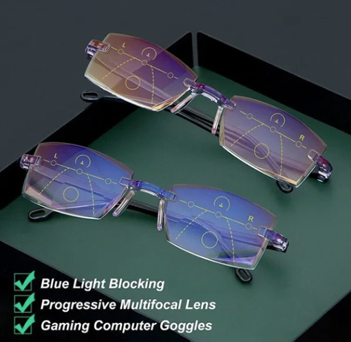 Reading Glasses Progressive Multifocal 100% Blue Light Ultralight Rimless