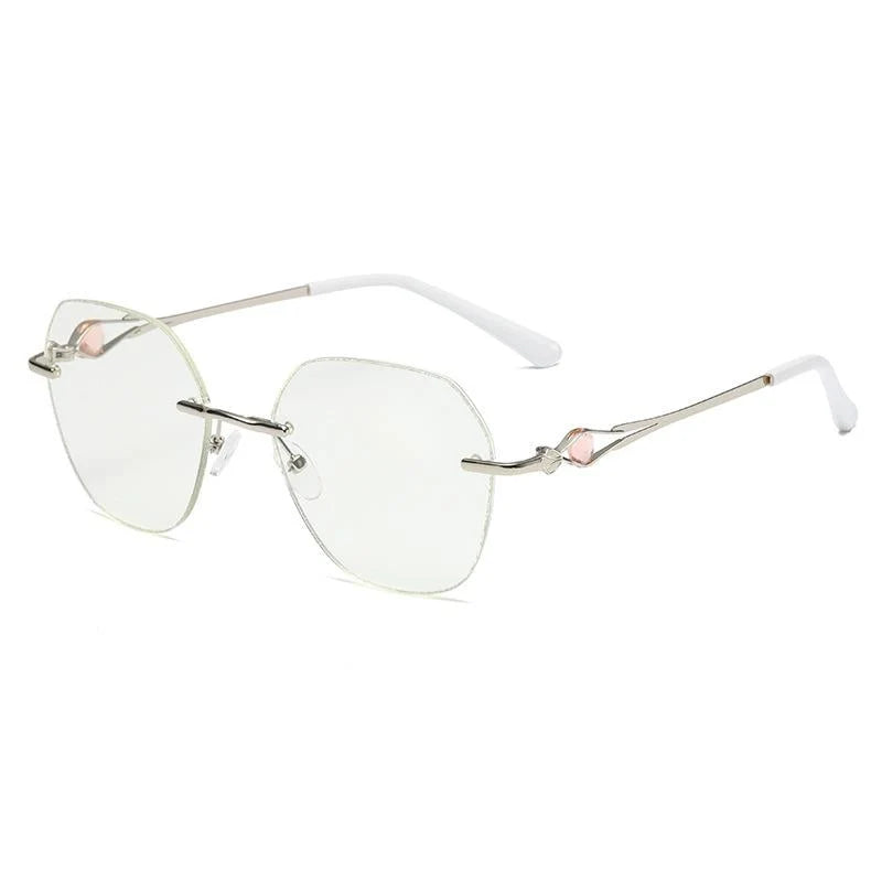 Reading Glasses Rimless Titanium Blue Light Rhinestone Accents