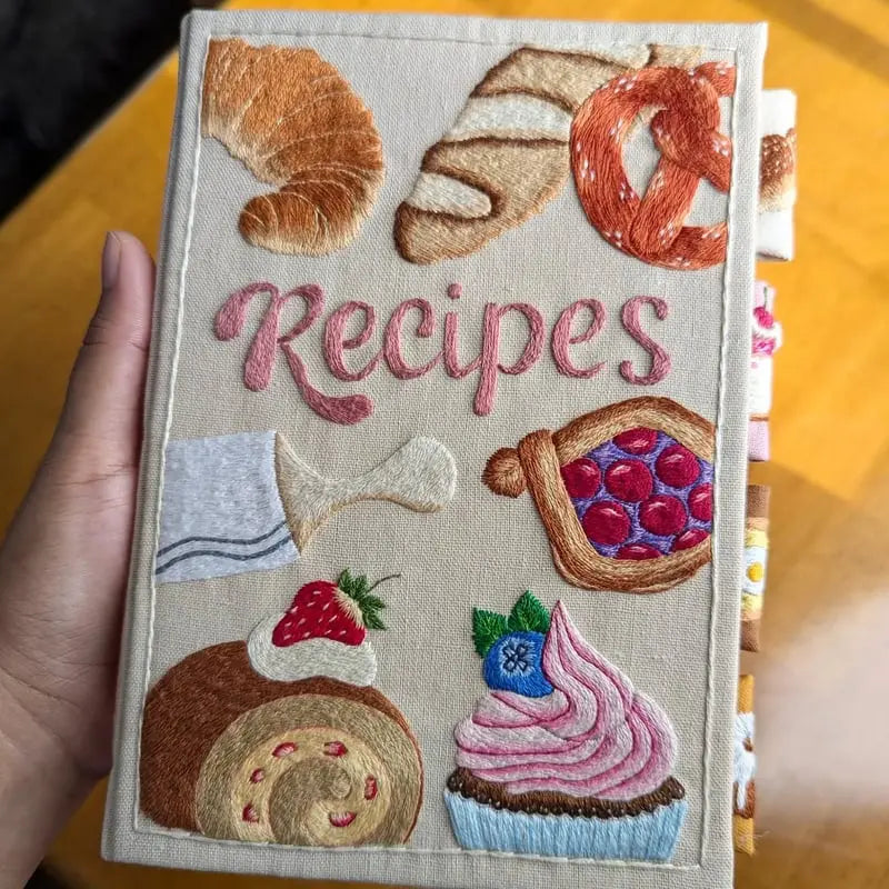Recipe Book Hand-Embroidered Cover Splash-Proof Coated Pages