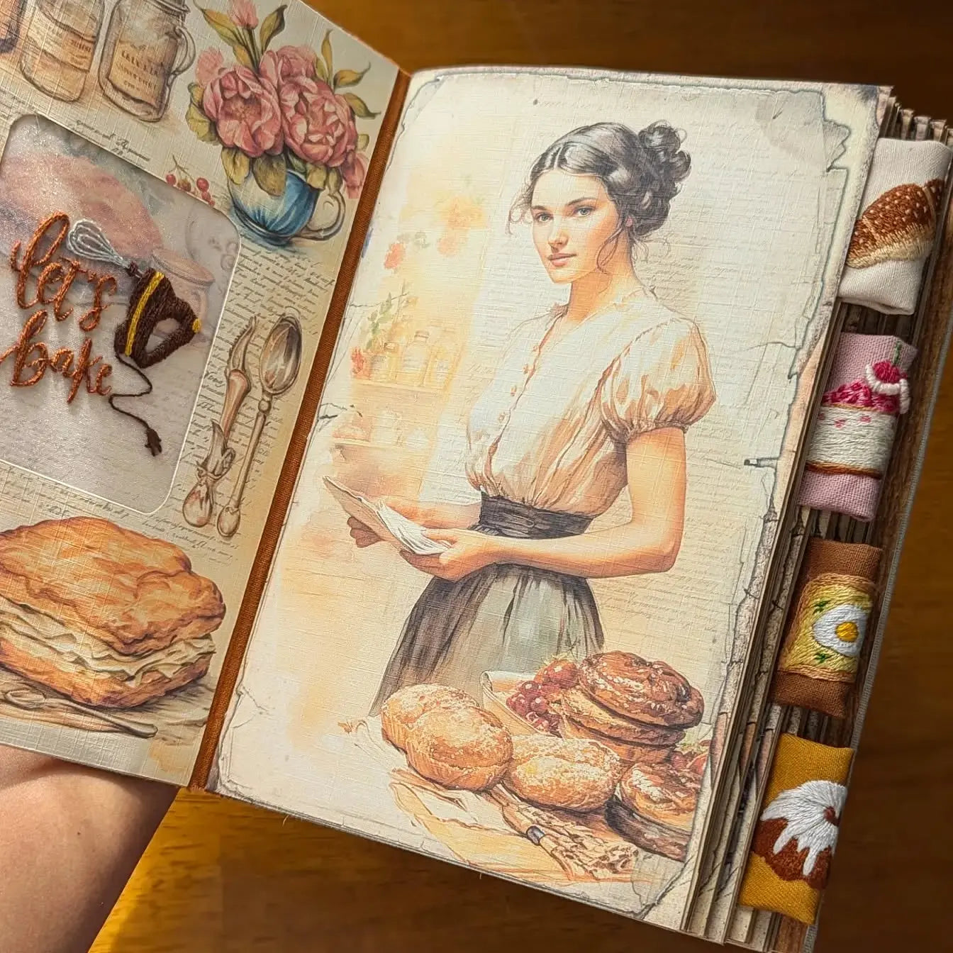 Recipe Book Hand-Embroidered Cover Splash-Proof Coated Pages