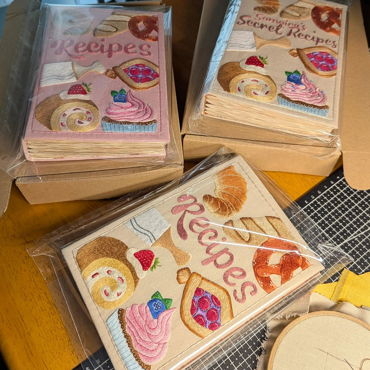 Recipe Book Hand-Embroidered Cover Splash-Proof Coated Pages