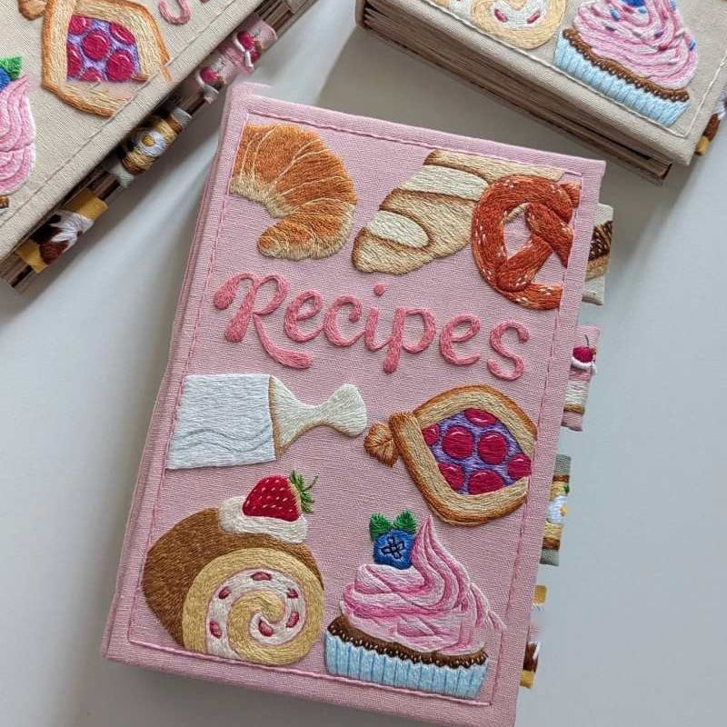 Recipe Book Hand-Embroidered Cover Splash-Resistant Pages