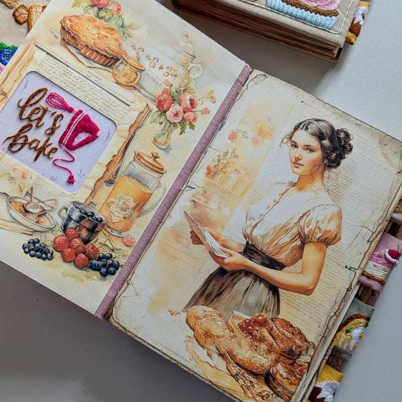 Recipe Book Hand-Embroidered Cover Splash-Resistant Pages