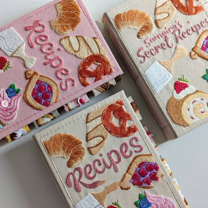 Recipe Book Hand-Embroidered Cover Splash-Resistant Pages
