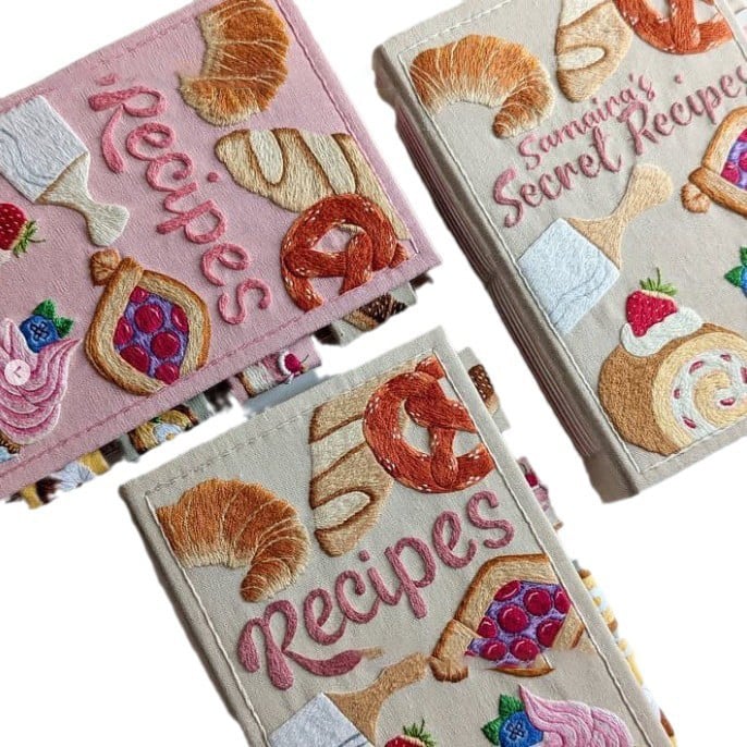 Recipe Journal Handmade Embroidered Fabric Cover