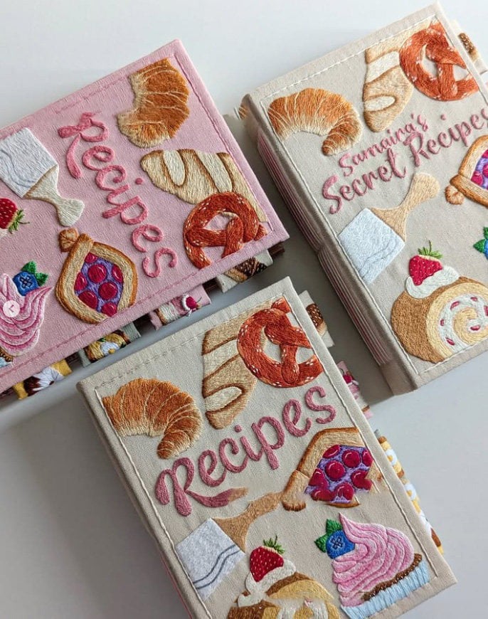 Recipe Journal Handmade Embroidered Fabric Cover