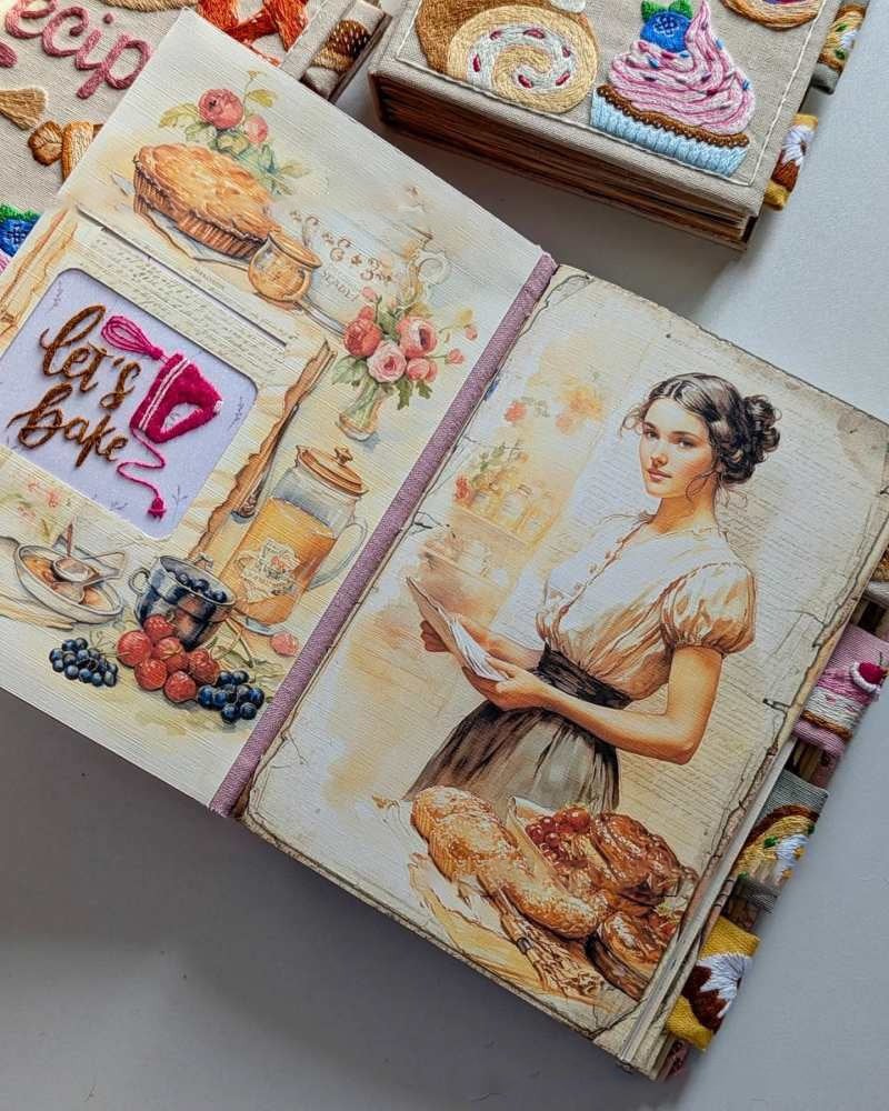 Recipe Journal Handmade Embroidered Fabric Cover