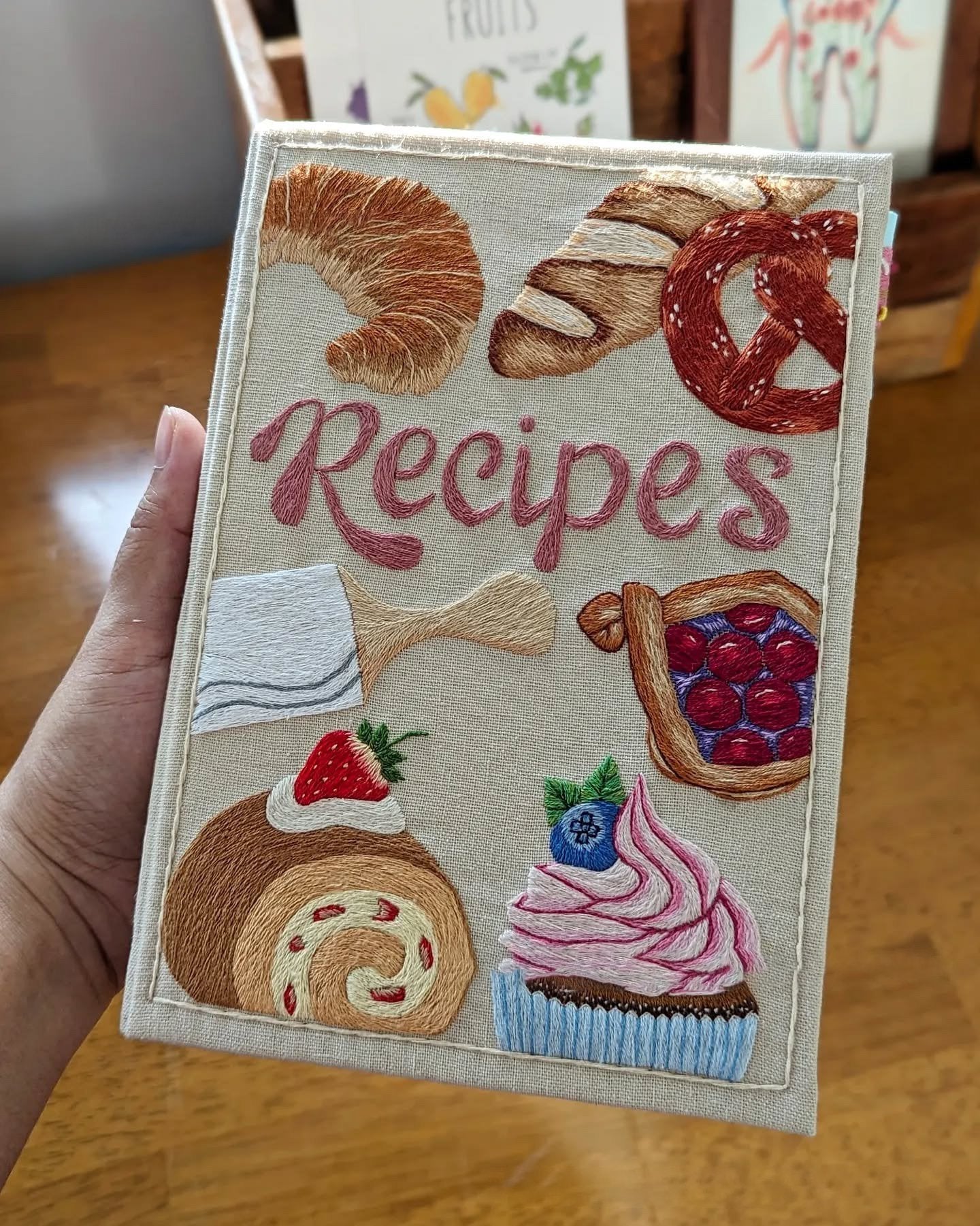 Recipe Journal Handmade Embroidered Fabric Cover
