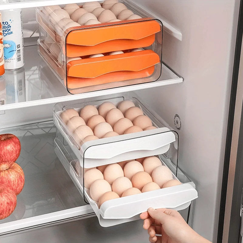 Refrigerator Egg Organizer 60 Egg Capacity Stackable Pull-Out Drawers