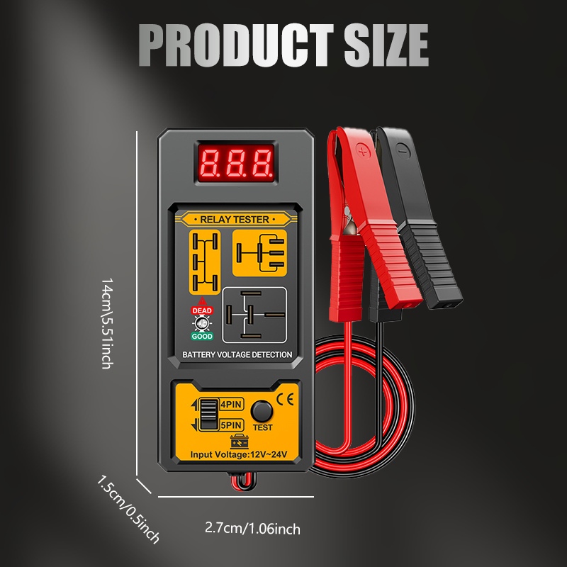 Relay Tester LED Voltage Display 11-25V Insulated Silicone Clamps