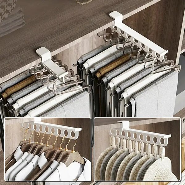 Retractable Clothes Rack Aluminum Smooth-Slide Space-Saving