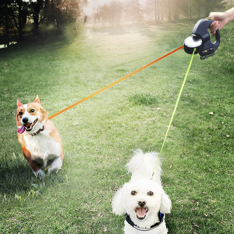 Retractable Dog Leash Tangle-Free LED Light Built-In Bag Dispenser