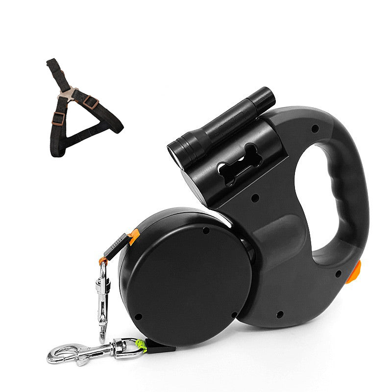 Retractable Dog Leash Tangle-Free LED Light Built-In Bag Dispenser