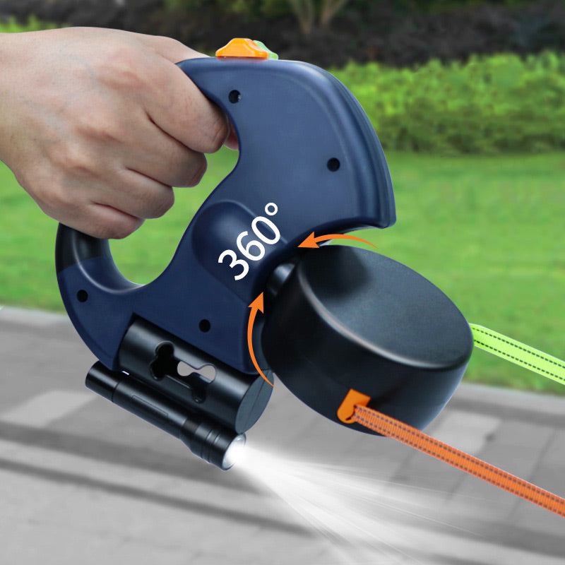 Retractable Dog Leash Tangle-Free LED Light Built-In Bag Dispenser