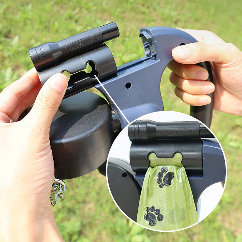 Retractable Dog Leash Tangle-Free LED Light Built-In Bag Dispenser