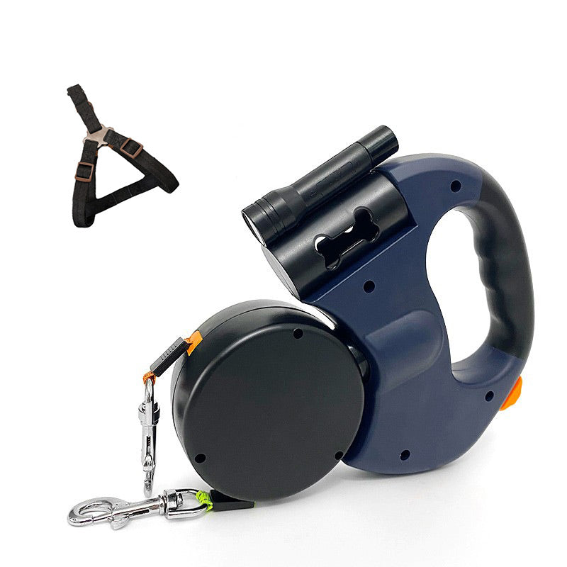Retractable Dog Leash Tangle-Free LED Light Built-In Bag Dispenser