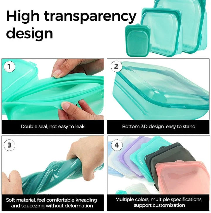 Reusable Food Storage Bags Platinum Silicone Airtight