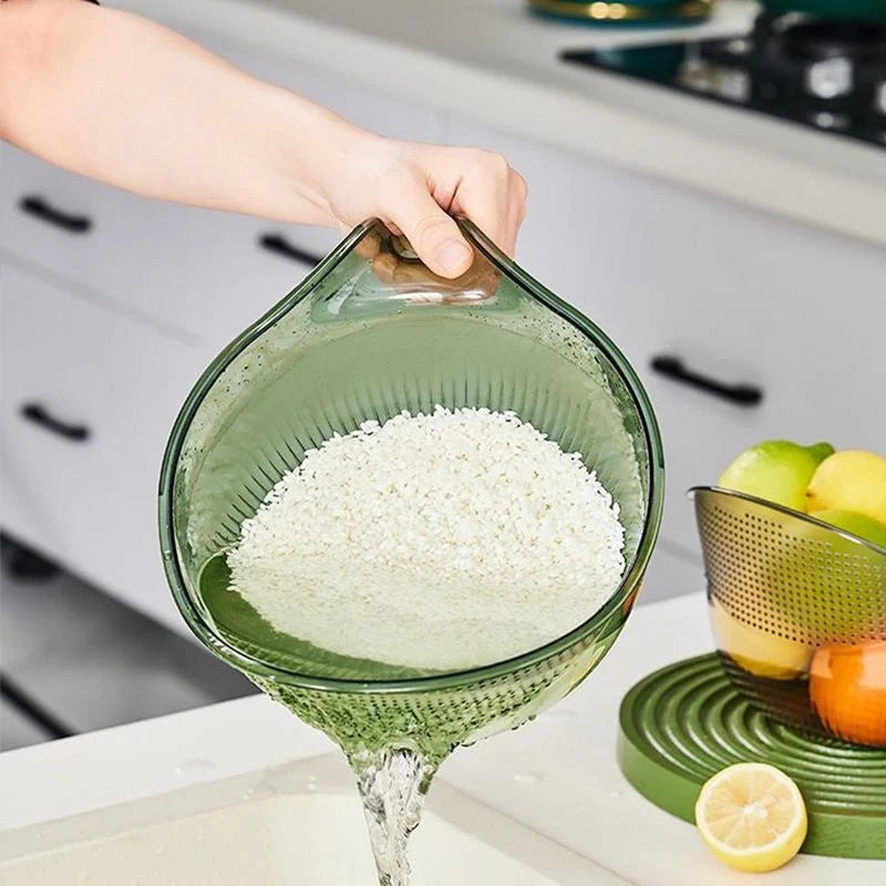 Rice Washing Bowl Fine Sieve & Pouring Spout Ergonomic Handle