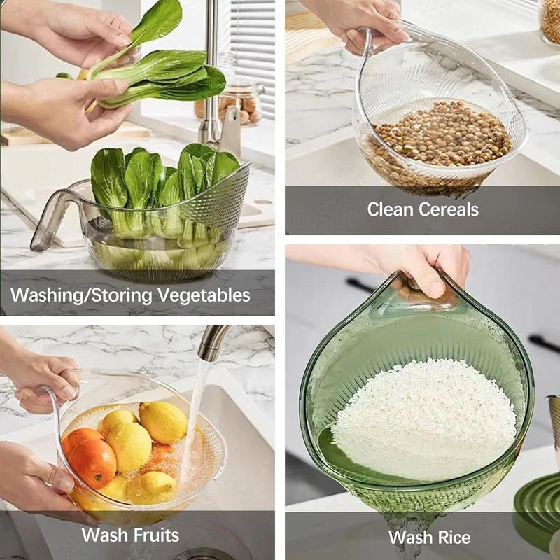 Rice Washing Bowl Fine Sieve & Pouring Spout Ergonomic Handle