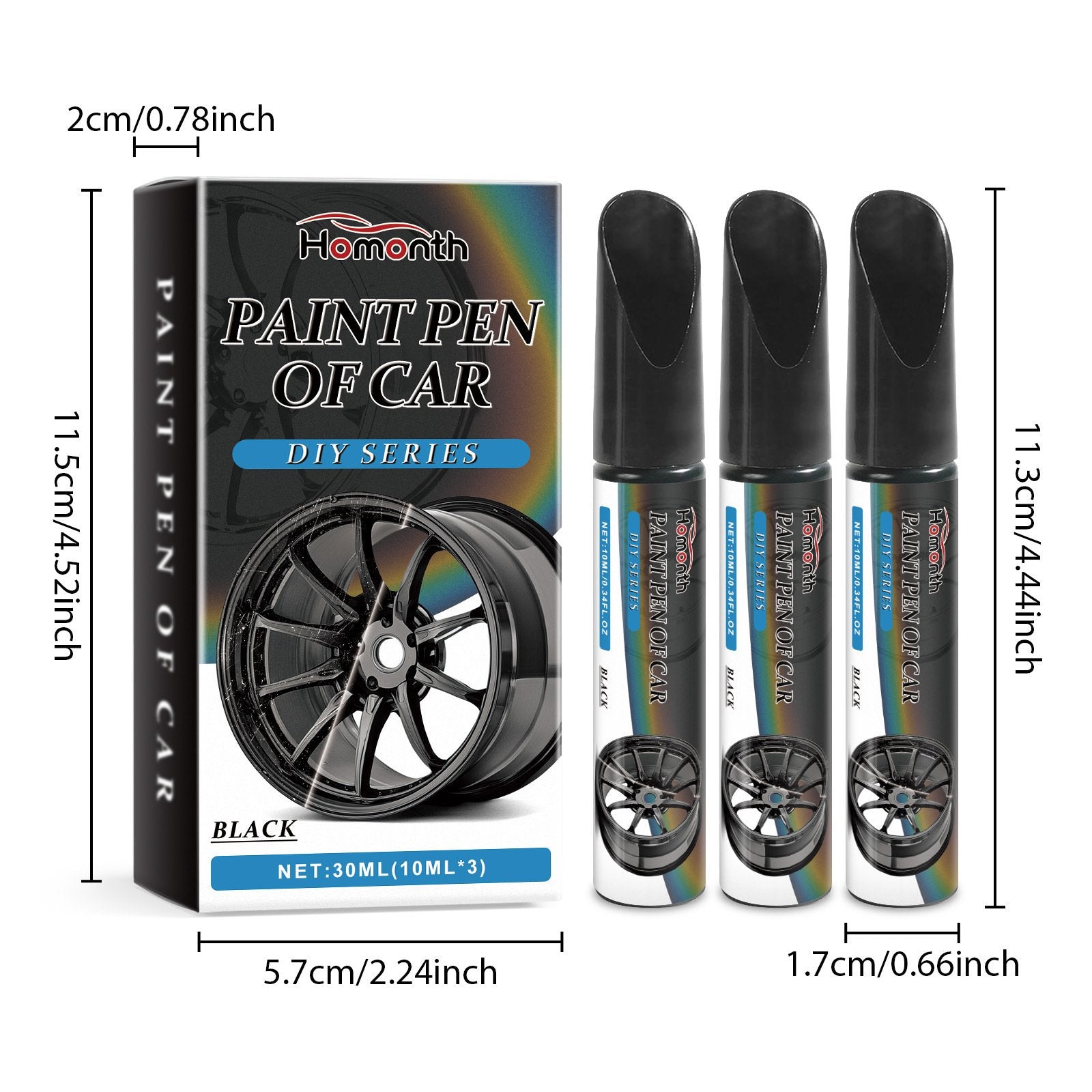 Rim Touch-Up Pen Set Black Ultra-Fine Tip Waterproof & Fast-Drying