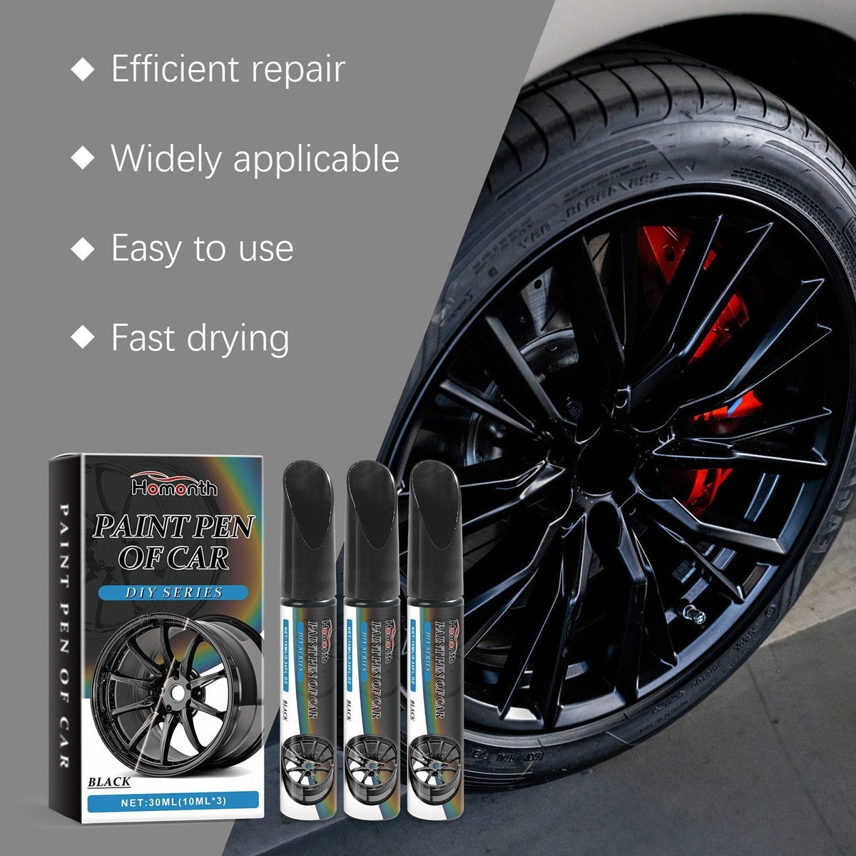 Rim Touch-Up Pen Set Black Ultra-Fine Tip Waterproof & Fast-Drying