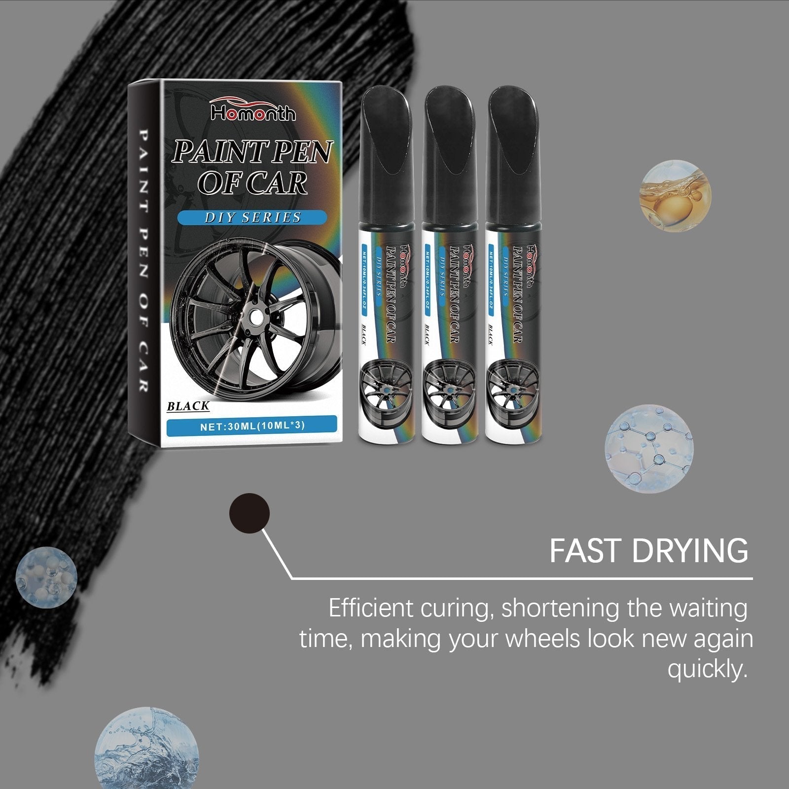 Rim Touch-Up Pen Set Black Ultra-Fine Tip Waterproof & Fast-Drying