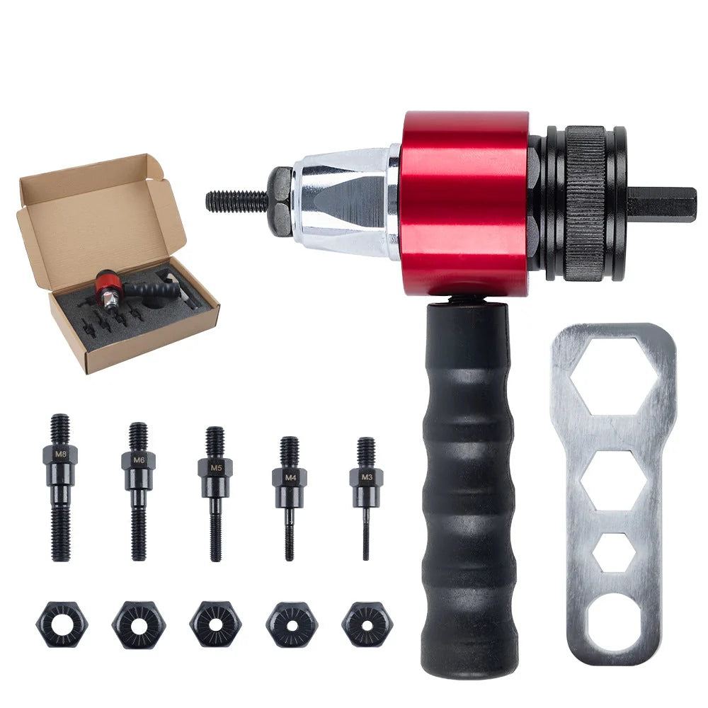 Rivet Nut Adapter 5-Mandrel Quick-Change Aluminum & Rubber Grip