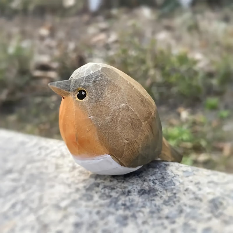 Robin Figurine Hand-Carved & Hand-Painted Solid Wood
