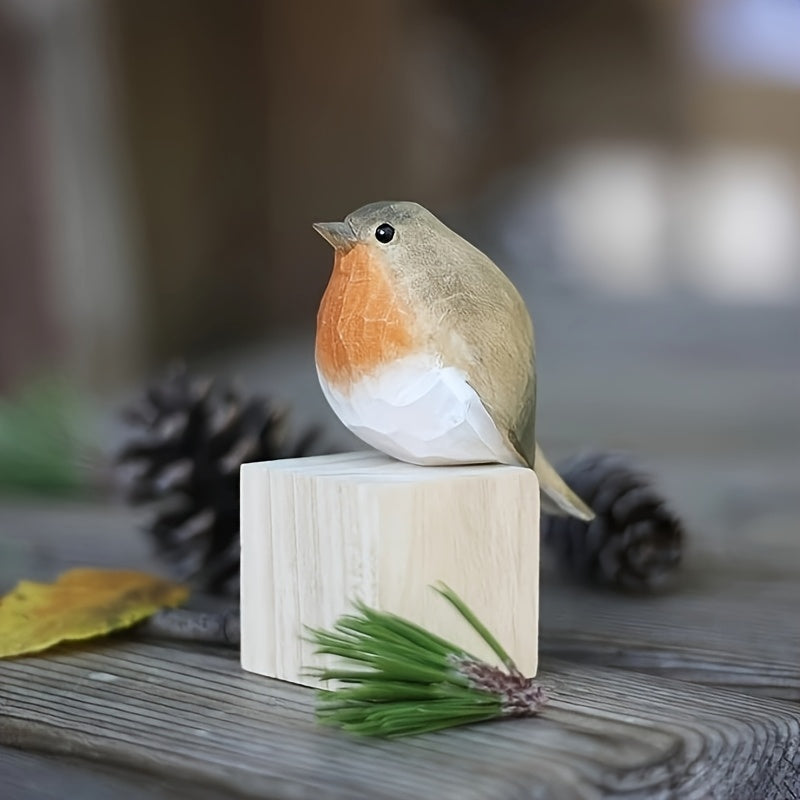 Robin Figurine Hand-Carved & Hand-Painted Solid Wood