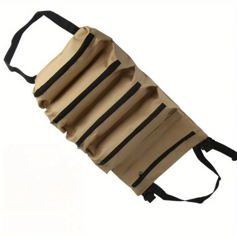 Roll-Up Tool Bag Multiple Zippered Compartments & Detachable Strap